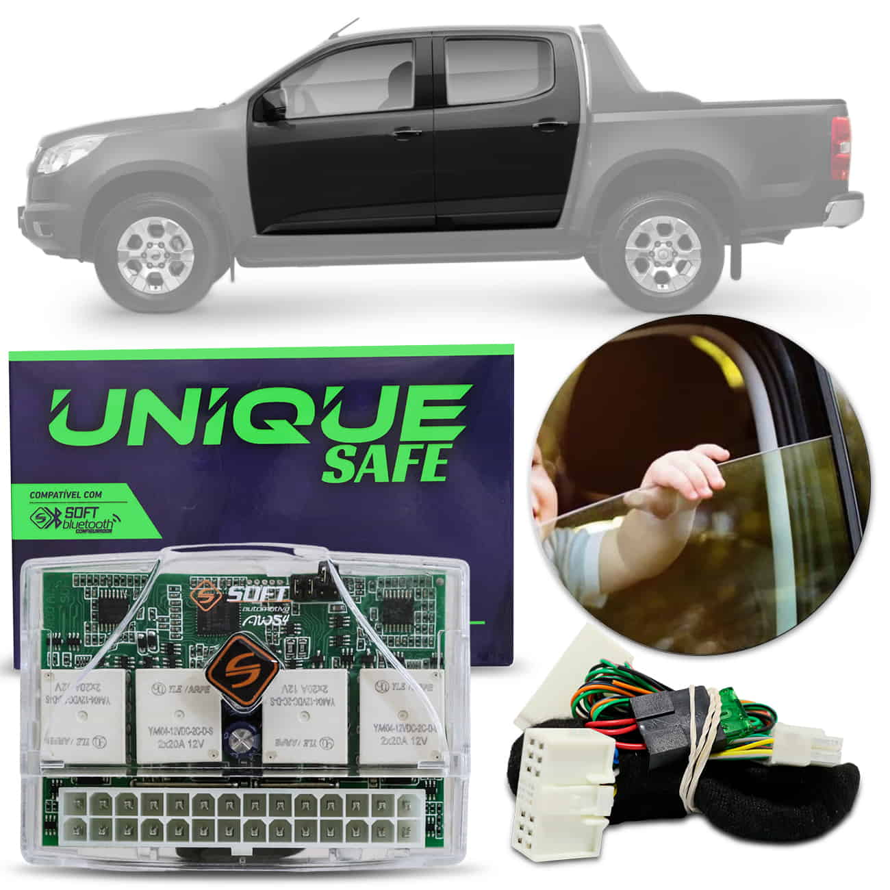 Módulo de Vidro Elétrico Unique Safe Soft AW 54 S10 2012 a 2016 4 Portas Antiesmagamento
