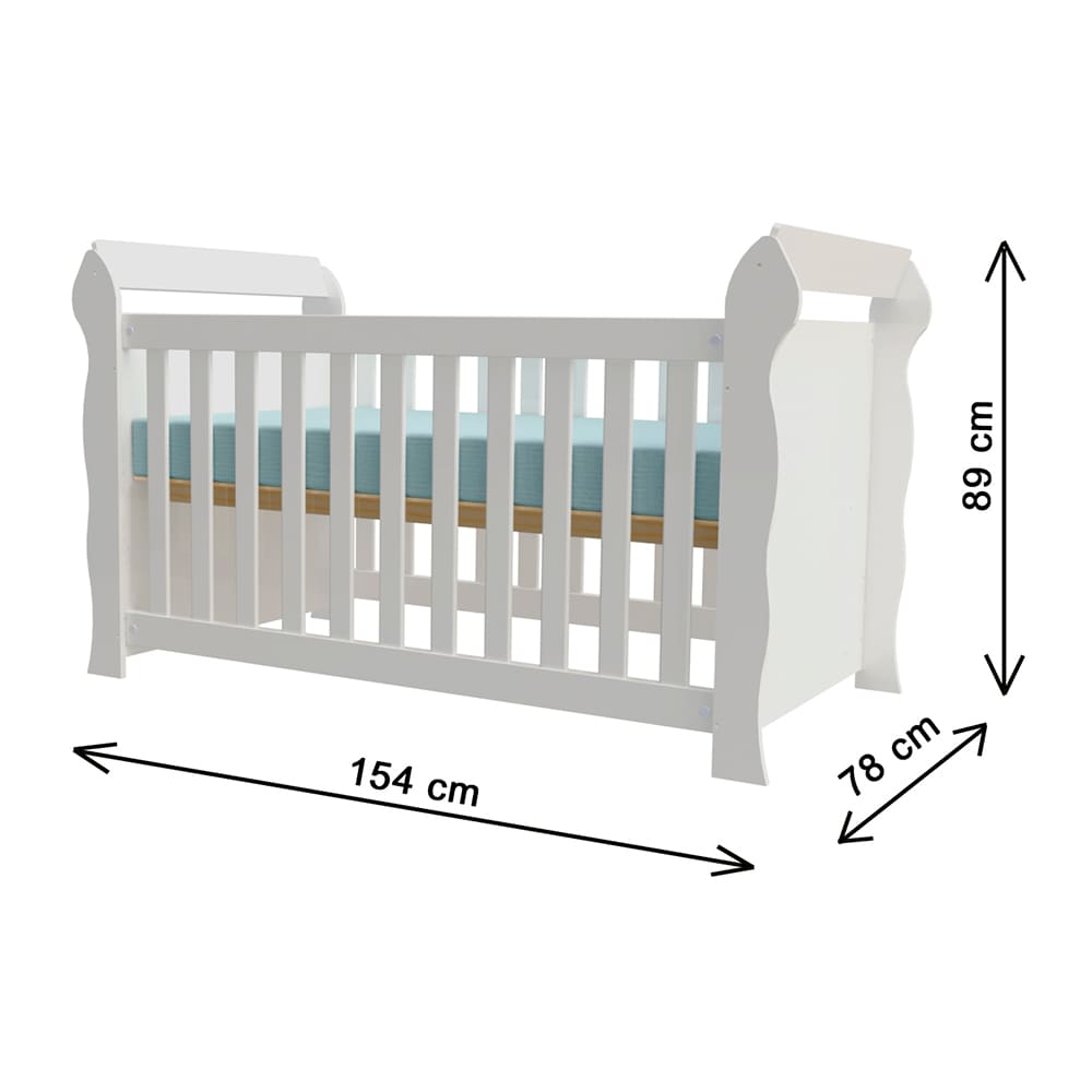 Encontraproduto.com.br - Quarto de Bebê Cômoda 4 Gavetas Mel Berço 3 em 1 Lara Branco Carolina Baby