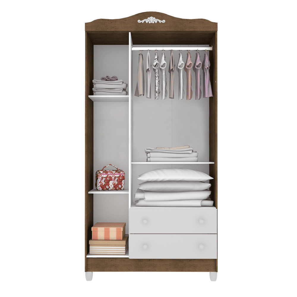 Encontraproduto.com.br - Quarto de Bebê Provençal Guarda Roupa 3 Portas com Gavetas Berço 3 em 1 Lisa Branco Fosco com Amadeirado Carolina Baby