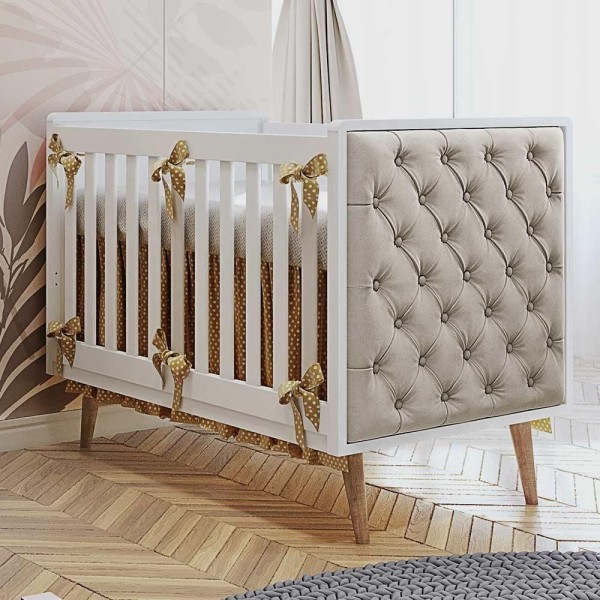 Encontraproduto.com.br - Quarto de Bebê Retrô Guarda Roupa 3 Portas Ludmila Berço Mini Cama Capitone Lorena Br Fosco Carolina Baby