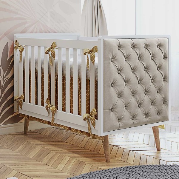Encontraproduto.com.br - Quarto de Bebê Retrô Guarda Roupa 3 Portas Ludmila Berço Mini Cama Capitone Lorena Br Fosco Carolina Baby