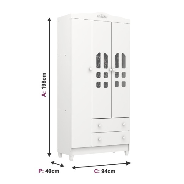 Encontraproduto.com.br - Quarto Infantil Provençal Guarda Roupa 3 Portas Cômoda com Porta Berço Mini Cama Provençal Lisa Br Brilho Carolina Baby
