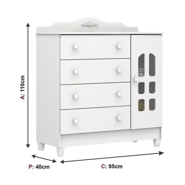 Encontraproduto.com.br - Quarto Infantil Provençal Guarda Roupa 3 Portas Cômoda com Porta Berço Mini Cama Provençal Lisa Br Brilho Carolina Baby