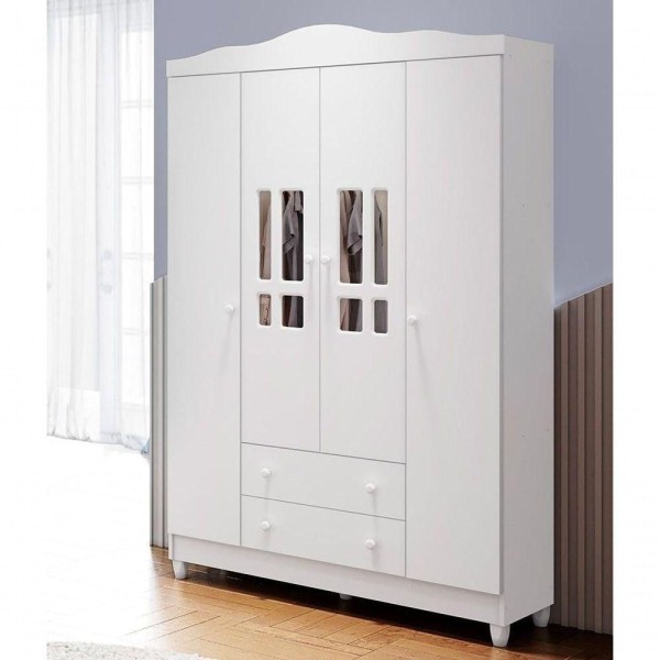 Encontraproduto.com.br - Quarto de Bebê Guarda Roupa 4 Portas Ariel com Gavetas Berço Americano Gabi Branco Carolina Baby