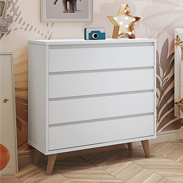 Encontraproduto.com.br - Quarto de Bebê Retrô Cômoda 4 Gavetas Lorena Berço 3 em 1 Ludmila Branco Fosco com Bétula Carolina Baby