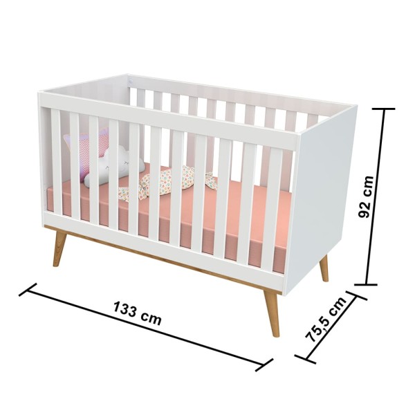Encontraproduto.com.br - Quarto Infantil Retrô Guarda Roupa 3 Portas Lorena Cômoda 4 Gavetas Berço 3 em 1 Ludmila Br Fosco Carolina Baby