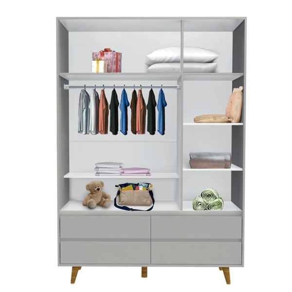 Encontraproduto.com.br - Quarto De Bebê Guarda Roupa Berço Cinza