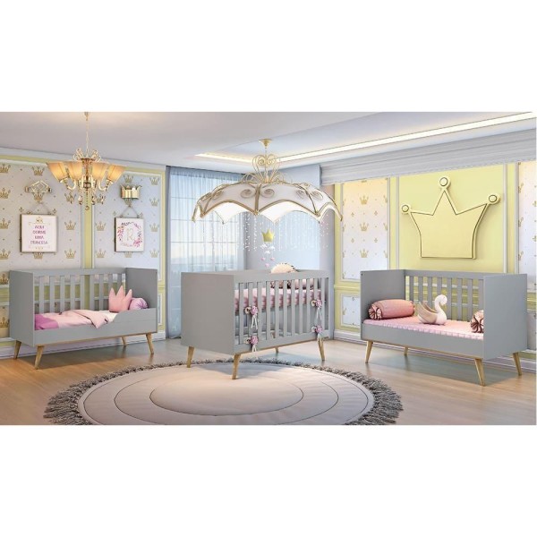 Encontraproduto.com.br - Quarto De Bebê Guarda Roupa Berço Cinza