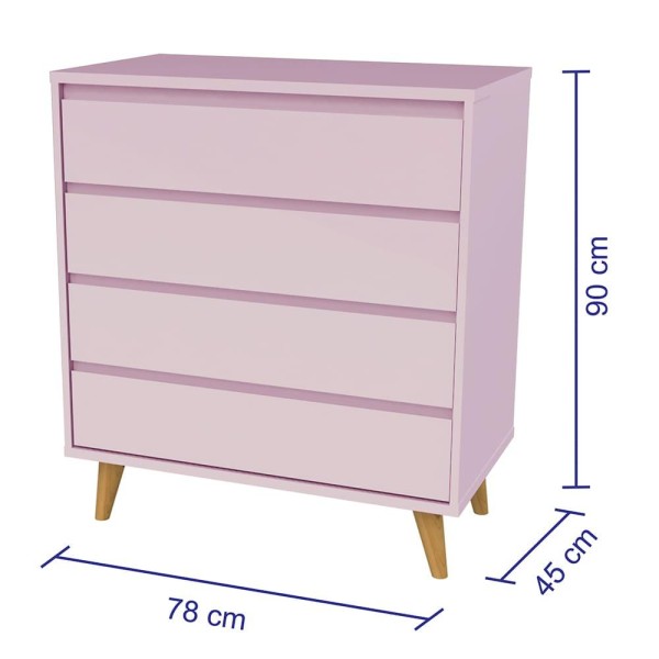 Encontraproduto.com.br - Quarto de Bebê Retrô Guarda Roupa 3 Portas Lorena Cômoda 4 Gavetas Berço 3 em 1 Ludmila Rosa Carolina Baby