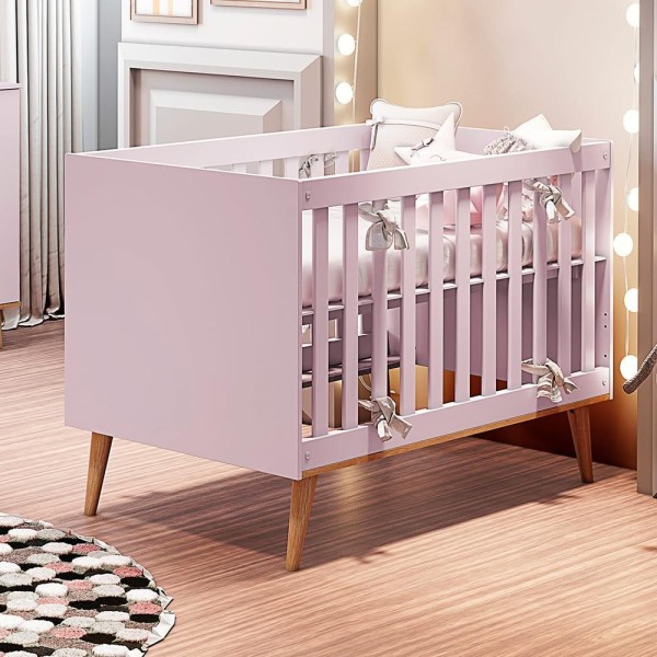 Encontraproduto.com.br - Quarto de Bebê Retrô Guarda Roupa 3 Portas Lorena Cômoda 4 Gavetas Berço 3 em 1 Ludmila Rosa Carolina Baby