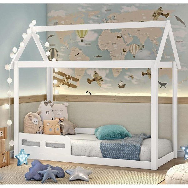 Encontraproduto.com.br - Quarto De Bebê Montessoriano Cama Casinha Branco