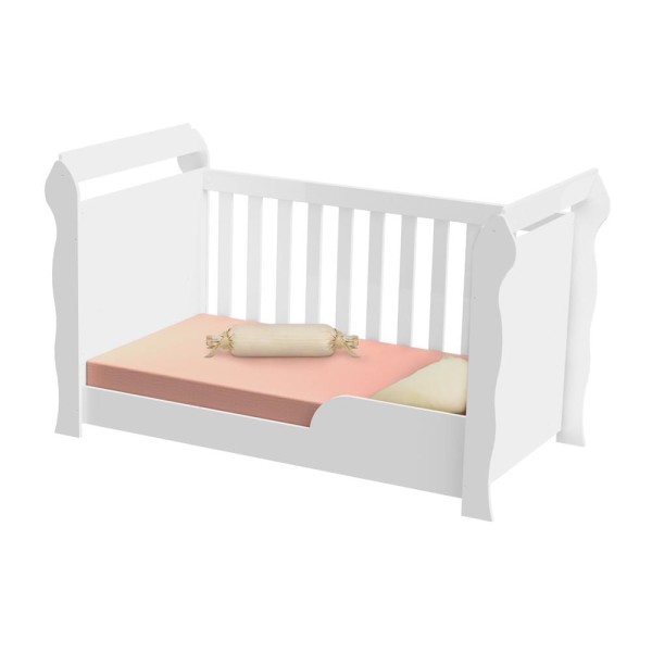 Encontraproduto.com.br - Quarto Infantil Guarda Roupa 3 Portas Cômoda 3 Gavetas Bianca Berço 3 em 1 Lara Branco Brilho Carolina Baby