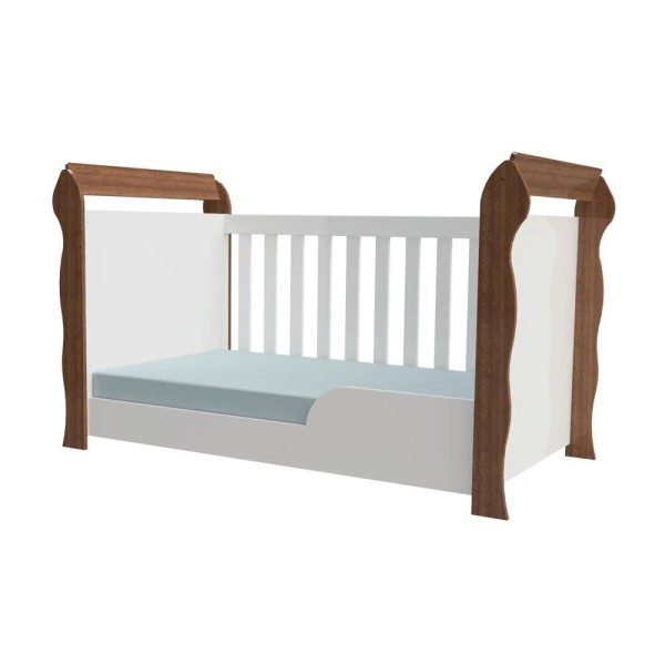 Encontraproduto.com.br - Quarto Infantil Guarda Roupa 3 Portas Cômoda 3 Gavetas Bianca Berço 3 em 1 com Colchão Lara Branco Amadeirado Carolina Baby