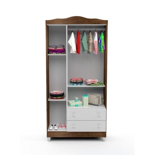 Encontraproduto.com.br - Quarto Infantil Guarda Roupa 3 Portas Cômoda 3 Gavetas Bianca Berço 3 em 1 com Colchão Lara Branco Amadeirado Carolina Baby