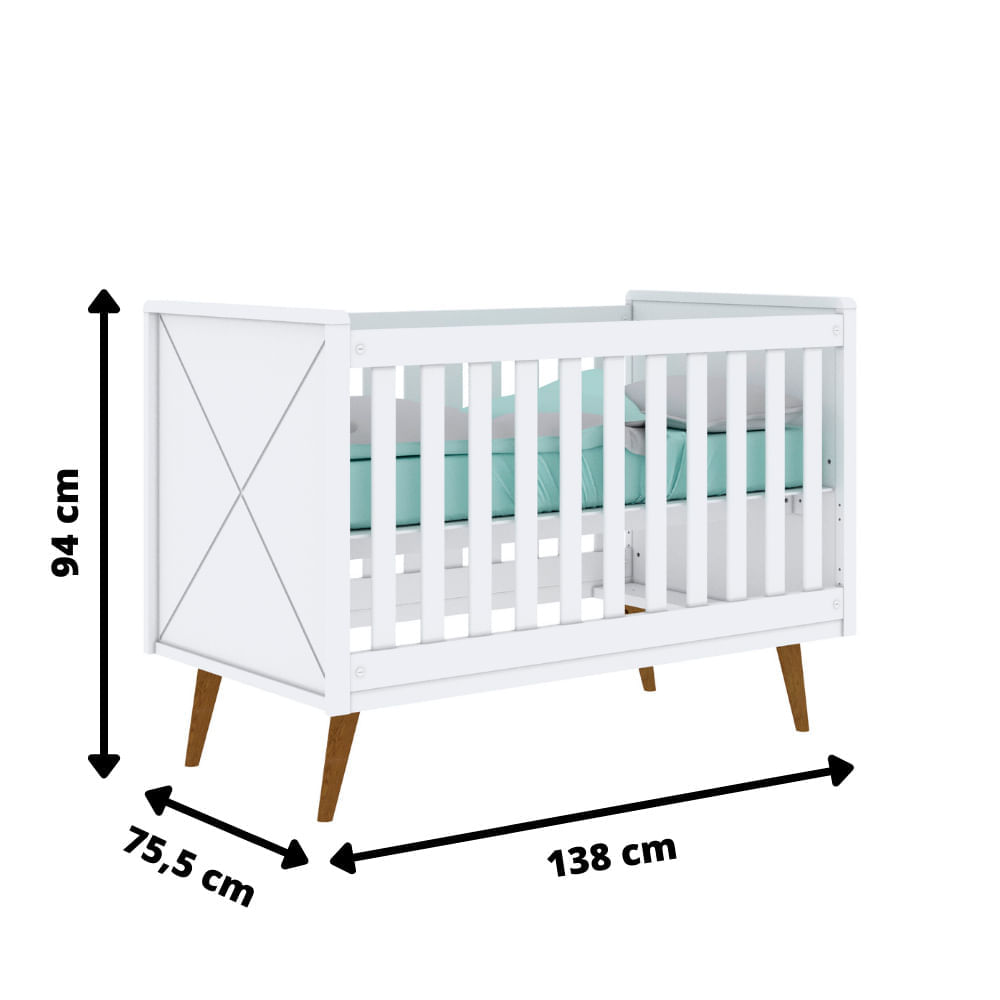 Encontraproduto.com.br - Quarto de Bebê Retrô Guarda Roupa 3 Portas Lorena Cômoda 4 Gavetas com Porta Berço Americano Lorena Branco Fosco Carolina Baby