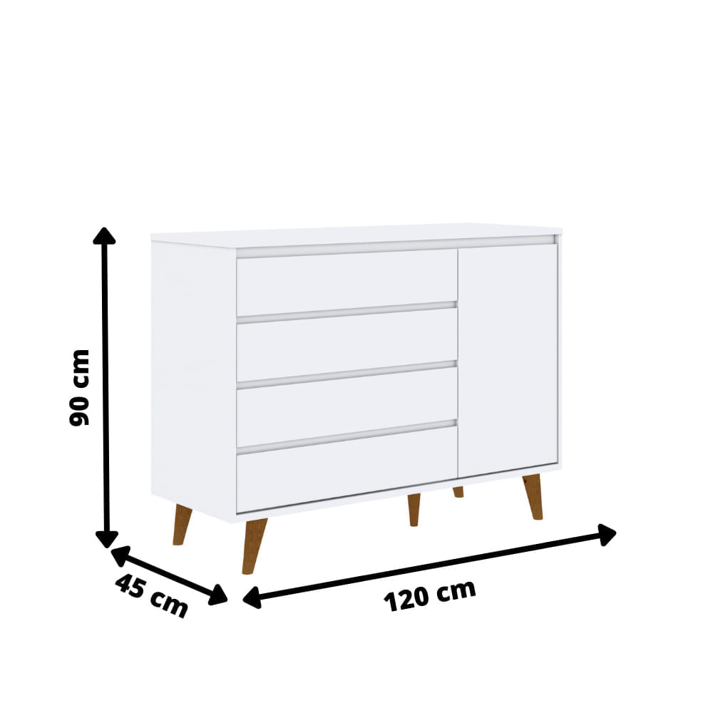 Encontraproduto.com.br - Quarto de Bebê Retrô Guarda Roupa 3 Portas Lorena Cômoda 4 Gavetas com Porta Berço Americano Lorena Branco Fosco Carolina Baby
