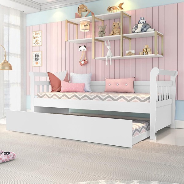 Encontraproduto.com.br - Quarto de Bebê Guarda Roupa Fabi 4 Portas com Gavetas Cômoda 3 Gavetas com Porta Fabi Cama Julia + Auxiliar Branco Carolina Baby