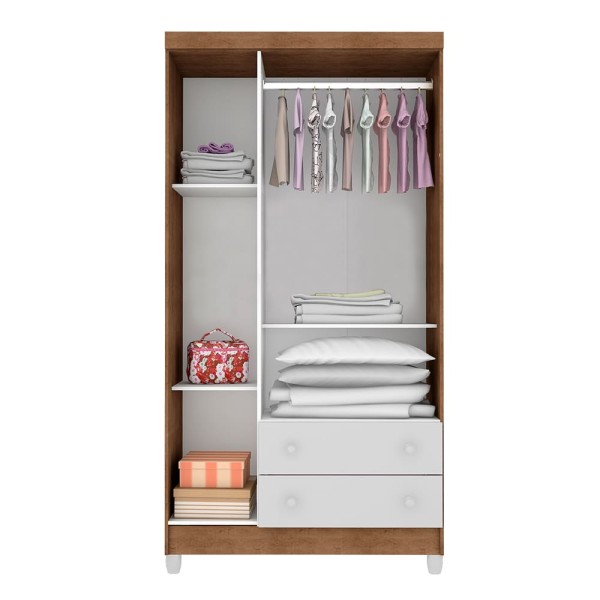 Encontraproduto.com.br - Quarto de Bebê Guarda Roupa Ariane 3 Portas Cômoda Fraldário Bianca Berço 3 em 1 Gabrielle com Colchão Branco Amadeirado Carolina Baby