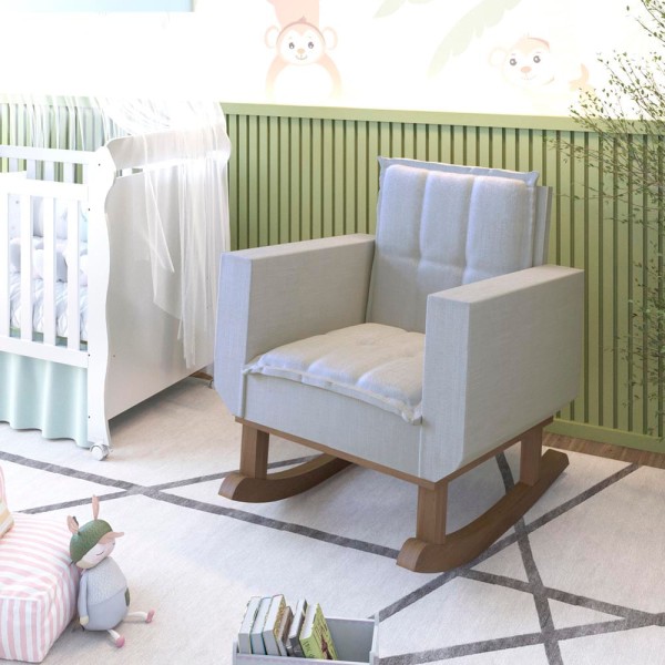 Encontraproduto.com.br - Poltrona de Amamentação com Balanço Marissol Tecido Linho Cinza Carolina Baby