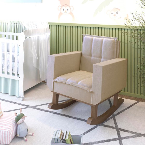 Encontraproduto.com.br - Poltrona de Amamentação com Balanço Marissol Tecido Linho Areia Carolina Baby