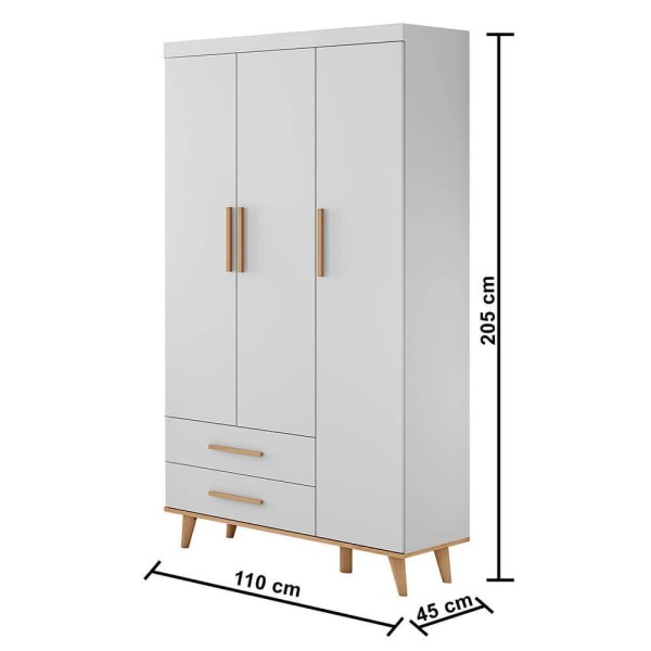 Encontraproduto.com.br - Quarto Infantil Retrô Guarda Roupa 3 Portas Cômoda 4 Gavetas com Porta Ludmila Cama Casinha Montessoriano Duda Branco Fosco com Bétula Carolina Baby