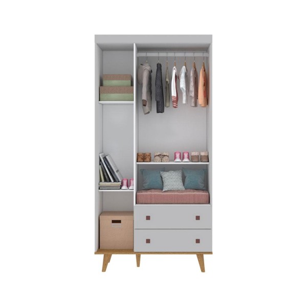 Encontraproduto.com.br - Quarto Infantil Guarda Roupa 3 Portas Cômoda 4 Gavetas com Porta Fernanda Cama Casinha Montessoriano Duda Cinza Fosco com Bétula Carolina Baby