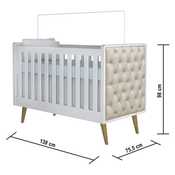 Encontraproduto.com.br - Quarto de Bebê Retrô Cômoda 4 Gavetas com Porta Cris Berço Mini Cama com Capitonê Lorena Branco Fosco com Bétula Carolina Baby