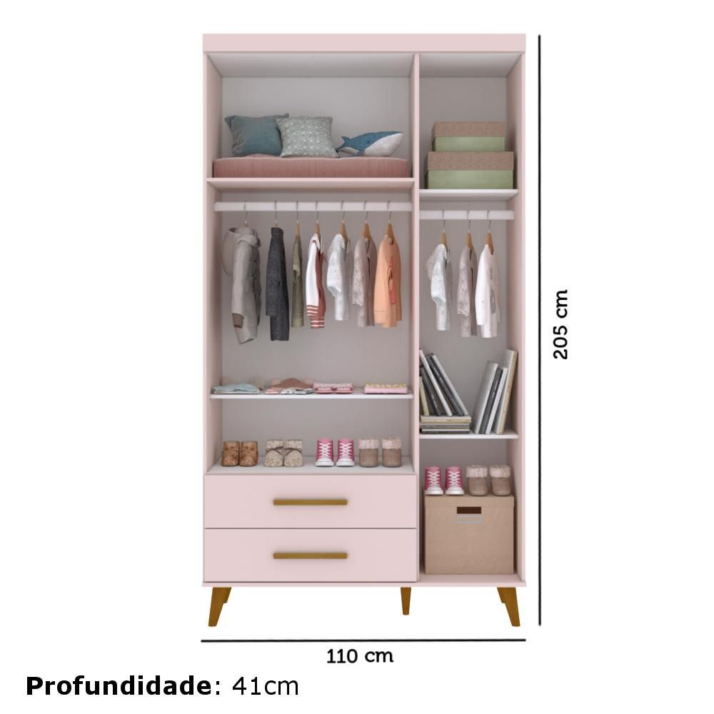 Encontraproduto.com.br - Guarda Roupa Infantil Retrô 3 Portas com Gavetas Ludmila RosêFosco com Bétula Carolina Baby