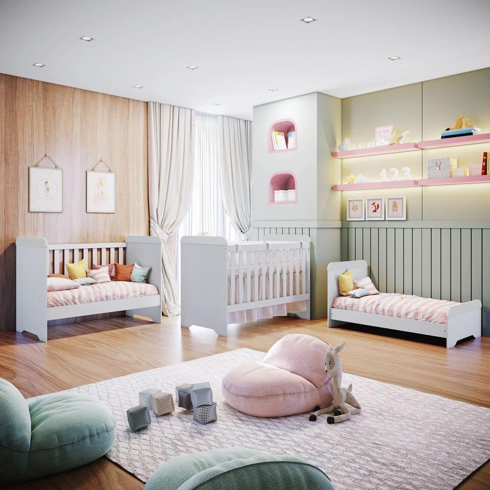 Encontraproduto.com.br - Quarto De Bebê Roupeiro Cômoda 3 Gavetas Berço 3 Em 1 Branco