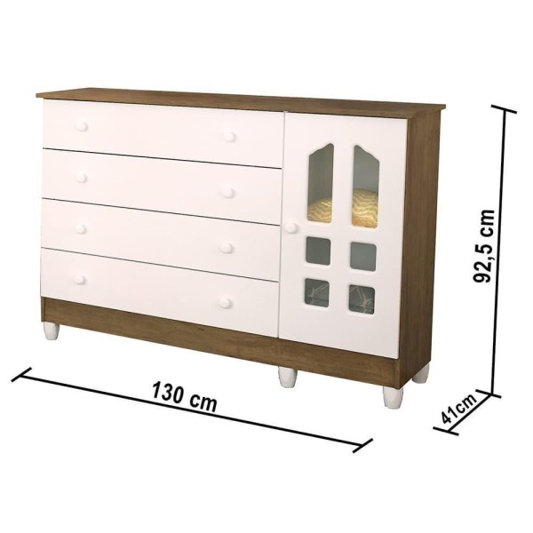 Encontraproduto.com.br - Quarto de Bebê Gran Selena Berço Mini Cama Mirelle Cômoda Infantil com Porta Branco Amadeirado Carolina Baby