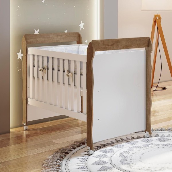 Encontraproduto.com.br - Quarto de Bebê Gran Selena Berço Mini Cama Mirelle Cômoda Infantil com Porta Branco Amadeirado Carolina Baby