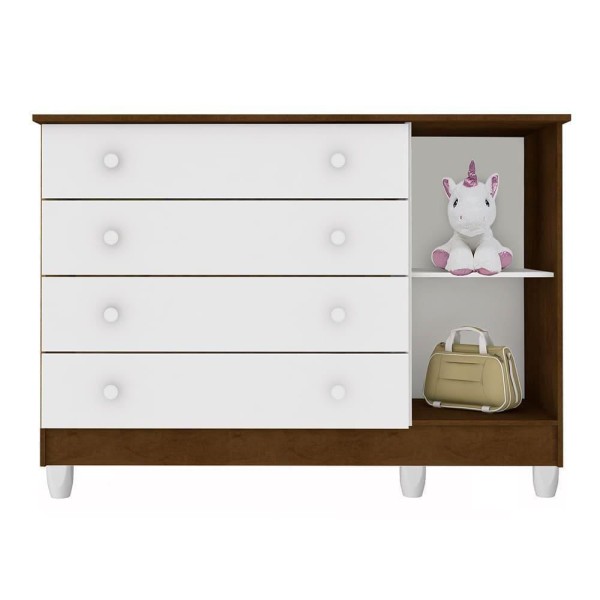 Encontraproduto.com.br - Quarto de Bebê Gran Selena Berço Mini Cama Mirelle Cômoda Infantil com Porta Branco Amadeirado Carolina Baby