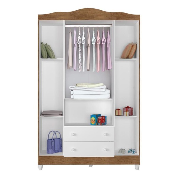 Encontraproduto.com.br - Quarto De Bebê Berço 3 Em 1 Lila Guarda Roupa Cômoda Branco