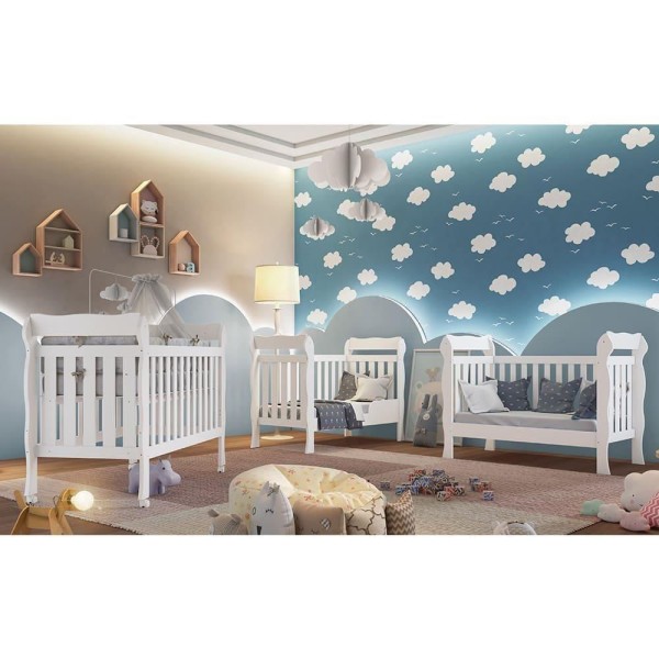 Encontraproduto.com.br - Quarto De Bebê Berço 3 Em 1 Lila Guarda Roupa Cômoda Branco