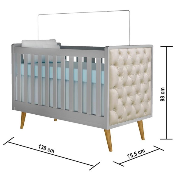 Encontraproduto.com.br - Quarto de Bebê Retrô Ludmila Berço com Capitonê Lorena Guarda Roupa Infantil Cinza Carolina Baby