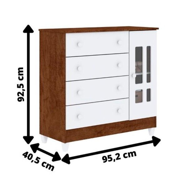 Encontraproduto.com.br - Quarto Infantil Ariel Completo Cama da Babá Júlia com Cama Auxiliar Guarda Roupa 4 Portas Cômoda 4 Gavetas com Porta Branco Amadeirado Carolina Baby
