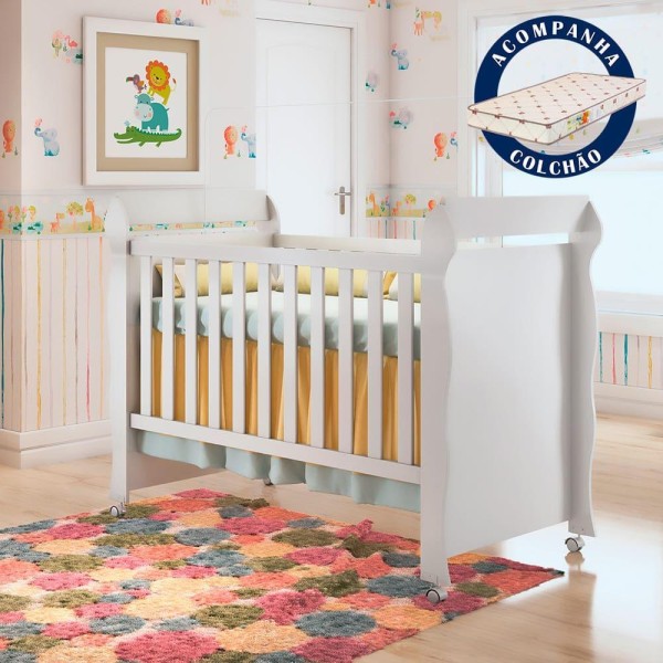 Encontraproduto.com.br - Berço Mini Cama Americano com Colchão Mirelle Branco Carolina Baby
