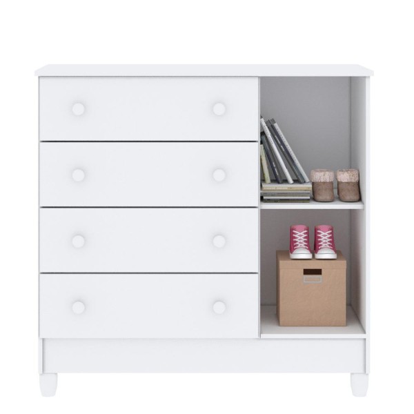 Encontraproduto.com.br - Quarto de Bebê Completo Gabrielle Berço Mini Cama Mirelle Guarda Roupa 4 Portas Cômoda Infantil 4 Gavetas com Porta Branco Carolina Baby