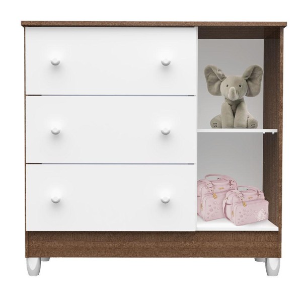 Encontraproduto.com.br - Quarto de Bebê Completo Ariane Berço 3 em 1 Lara Guarda Roupa 3 Portas Cômoda Infantil 3 Gavetas com Porta Amadeirado Carolina Baby