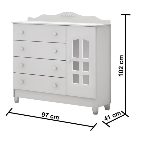 Encontraproduto.com.br - Quarto de Bebê Lisa Provençal Berço Mini Cama Lisa Cômoda Infantil com Porta Branco Carolina Baby