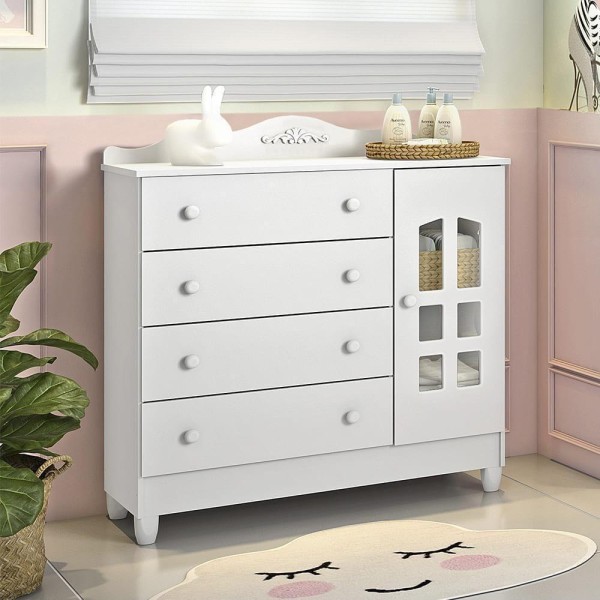 Encontraproduto.com.br - Quarto de Bebê Lisa Provençal Berço Mini Cama Lisa Cômoda Infantil com Porta Branco Carolina Baby