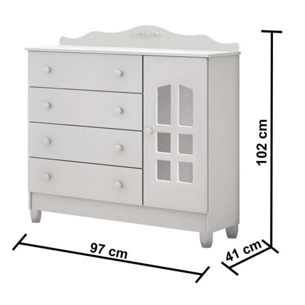 Encontraproduto.com.br - Quarto de Bebê Lisa Provençal Berço Mini Cama Lisa Cômoda Infantil com Porta Branco Carolina Baby