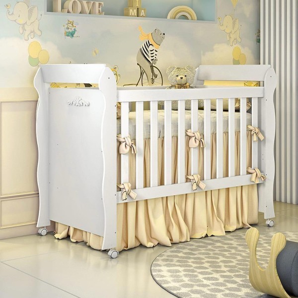 Encontraproduto.com.br - Quarto de Bebê Lisa Provençal Berço Mini Cama Lisa Cômoda Infantil com Porta Branco Carolina Baby