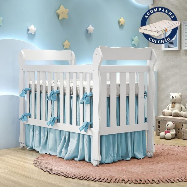 Encontraproduto.com.br - Berço Americano 3 em 1 com Colchão Lila Branco Carolina Baby