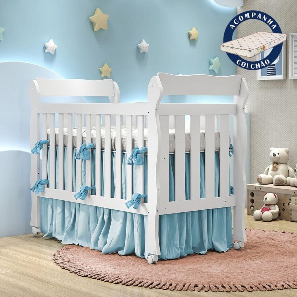 Encontraproduto.com.br - Berço Americano 3 em 1 com Colchão Lila Branco Carolina Baby