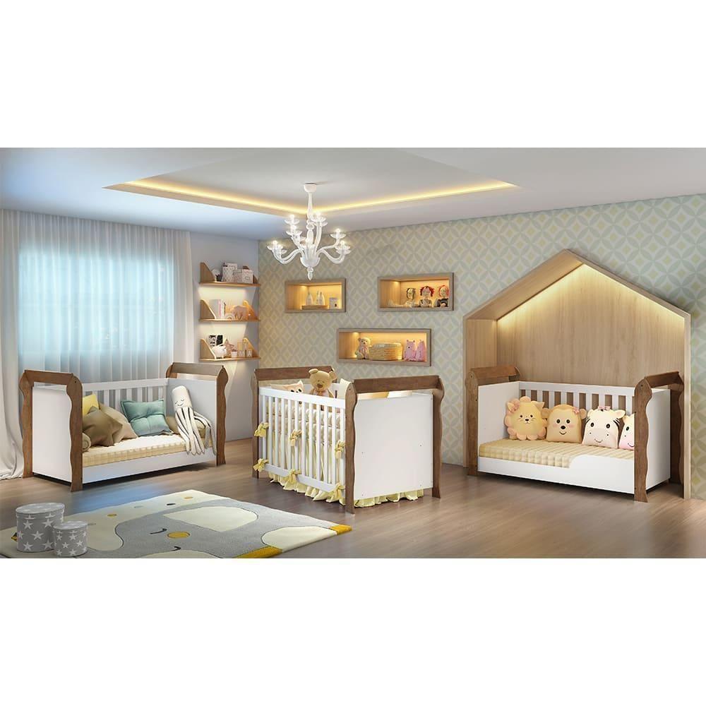 Encontraproduto.com.br - Berço Americano 3 em 1 Lara Branco Fosco com Amadeirado Carolina Baby