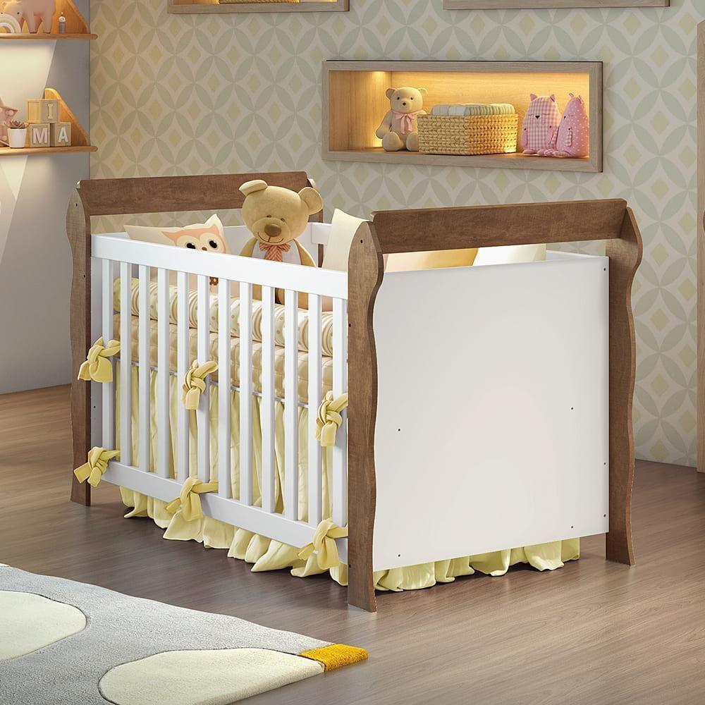 Encontraproduto.com.br - Berço Americano 3 em 1 Lara Branco Fosco com Amadeirado Carolina Baby