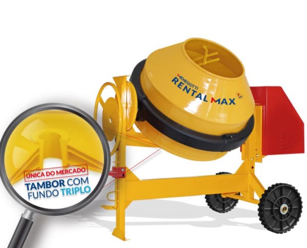 Encontraproduto.com.br - Betoneira 400L Rental Max Com Motor Monofásico 2Cv 110V 60Hz 4P Com Roda Maciça Menegotti