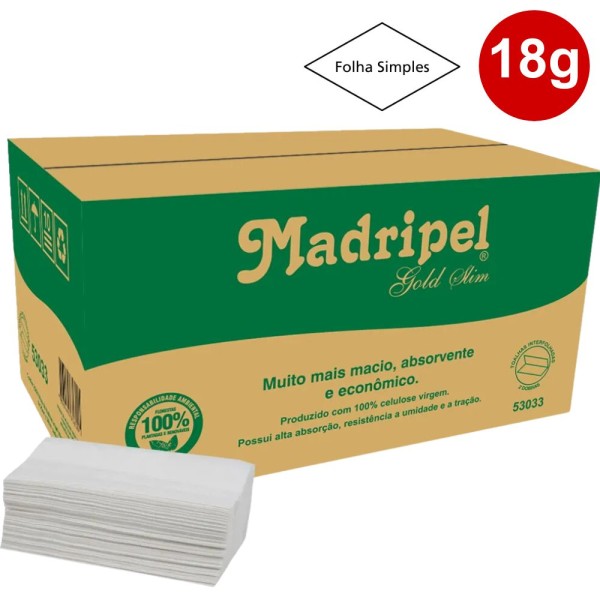 Papel Toalha Branco Interfolhas 2 Dobras Luxo GOLD SLIM  20x20cm Caixa com 2.000 Folhas (6 Pt x 334 Fls)