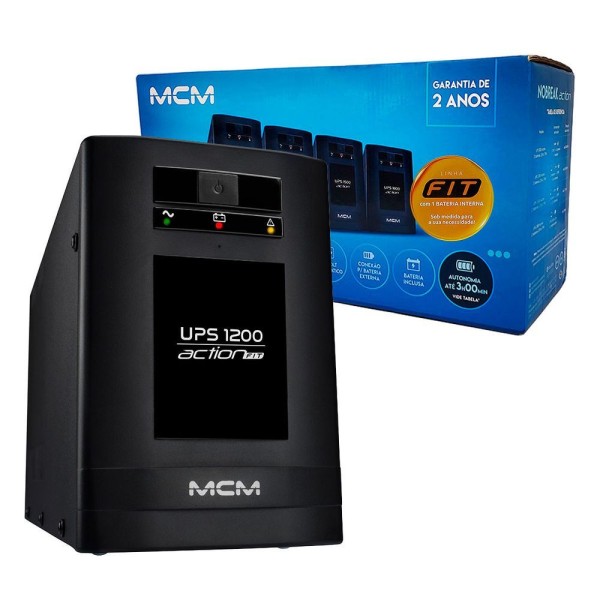 Encontraproduto.com.br - Nobreak Mcm 1200va, Ups 1200 Action Fit, Mono 115v-127v, Saída 115v, 6t, 1x Bat. 12v-7ah - Ups0251